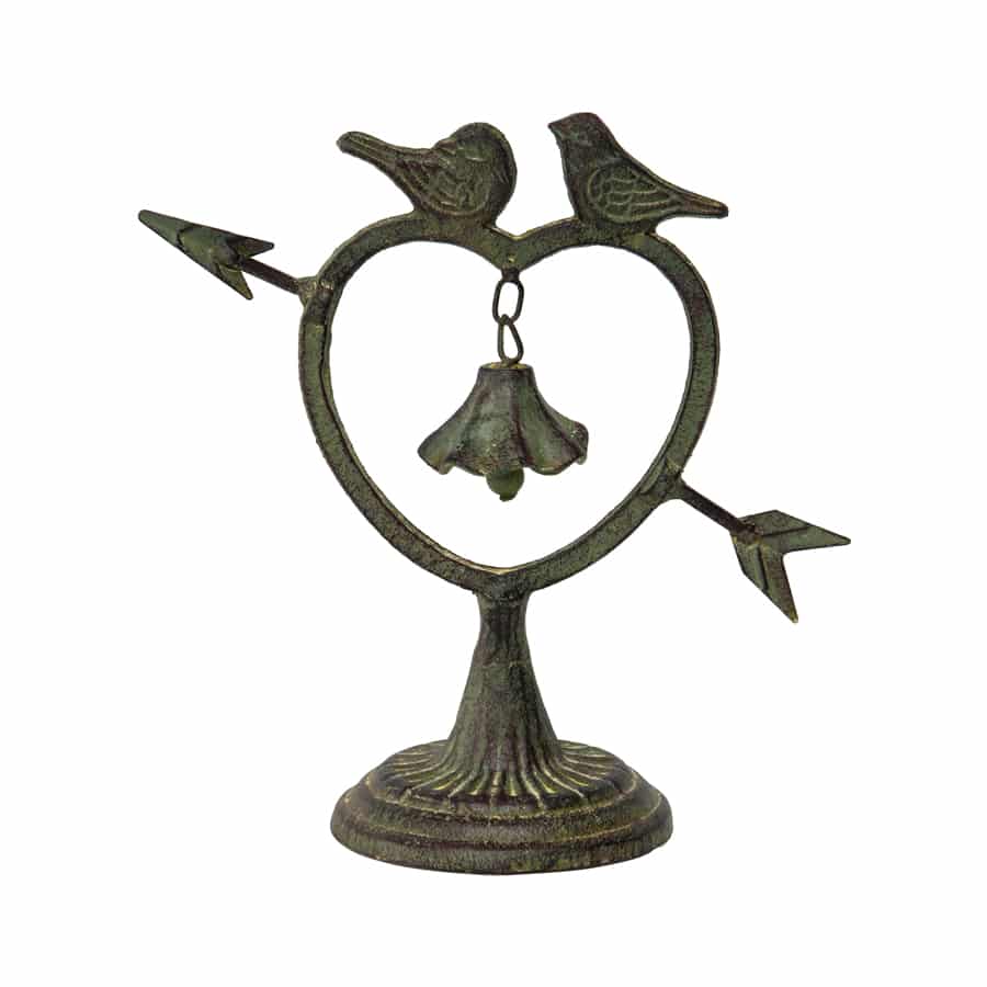 Decorative Cast Iron Heart w Birds & Bell 22cm