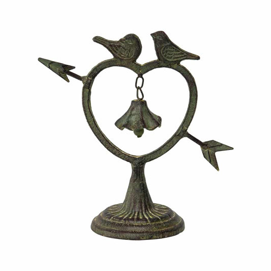 Decorative Cast Iron Heart w Birds & Bell 22cm