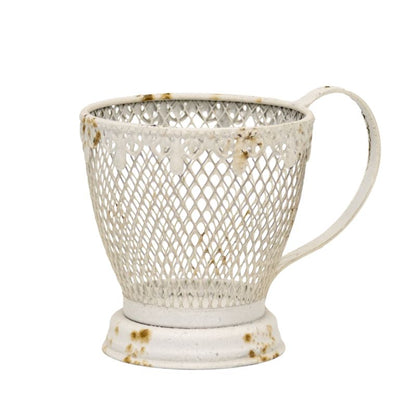 French Provincial 'Teacup' Candleholder / Planter w Fleur -De-Lis 17cm