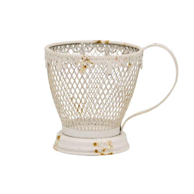 French Provincial 'Teacup' Candleholder / Planter w Fleur -De-Lis 17cm