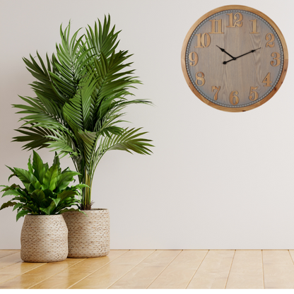 Contemporary Grey Timber Wall Clock 60cm