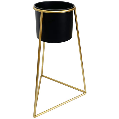 Black Planter on Gold Pyramid Stand 45cm