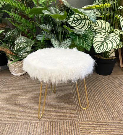 Faux Fur Shaggy White 3 Legged Child Stool / Footstool 30cm