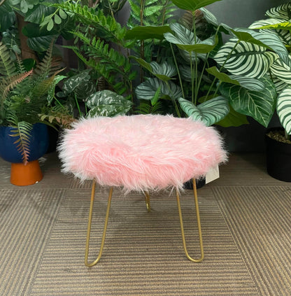 Faux Fur Shaggy Pink 3 Legged Child Stool / Footstool 30cm