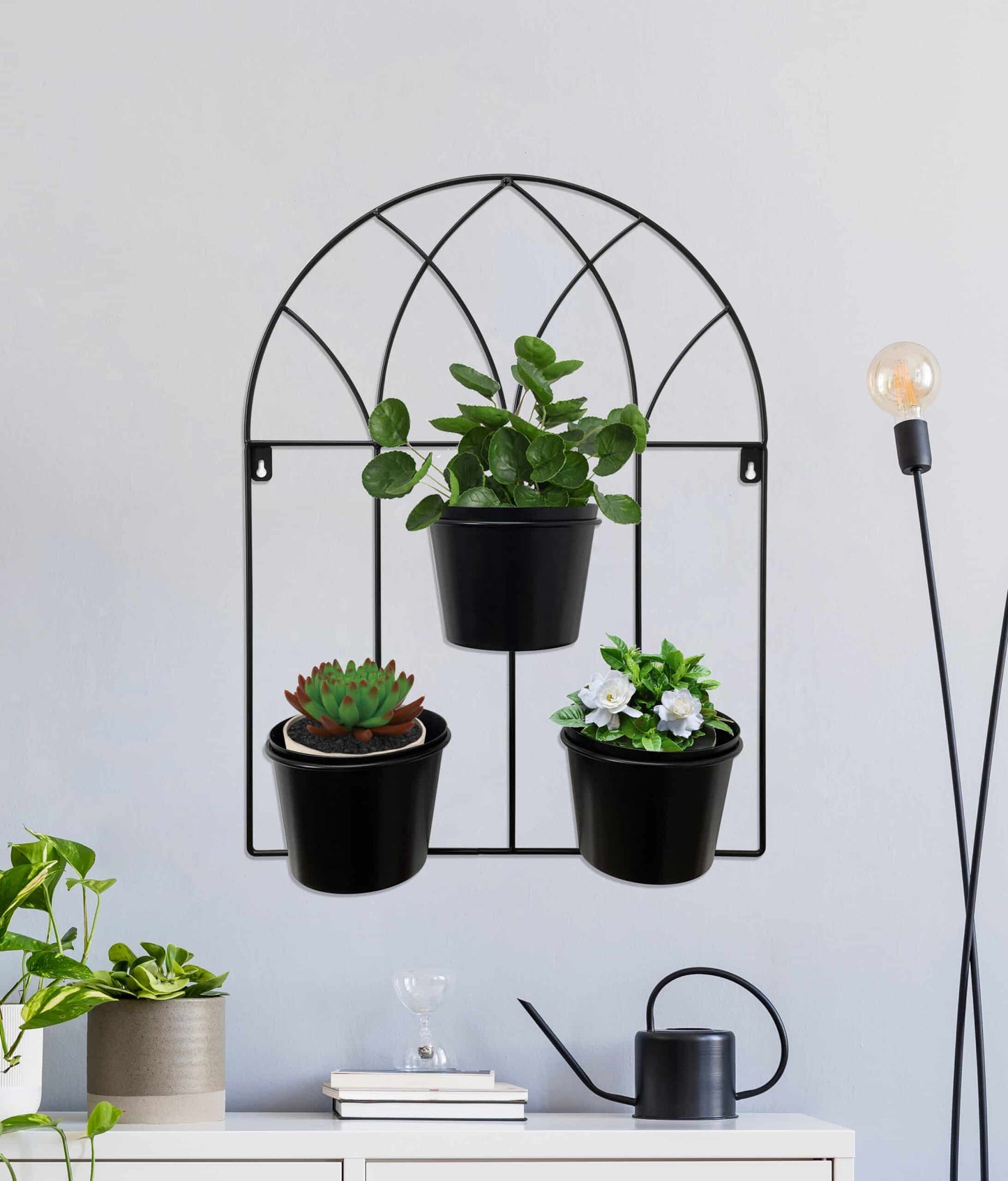 Black Arched 3 Pot Wall Planter 40x52cm
