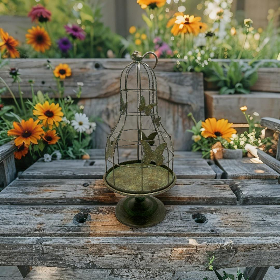 Distressed Green Footed Cloche w Butterflies 67cm
