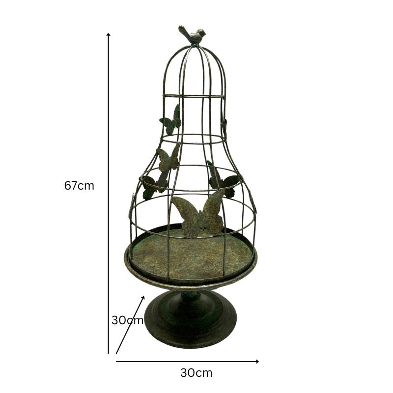 Distressed Green Footed Cloche w Butterflies 67cm