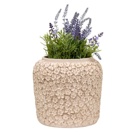 Dusty Pink Flower Embossed Planter w Hole + Plug 25cm