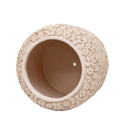 Dusty Pink Flower Embossed Planter w Hole + Plug 25cm