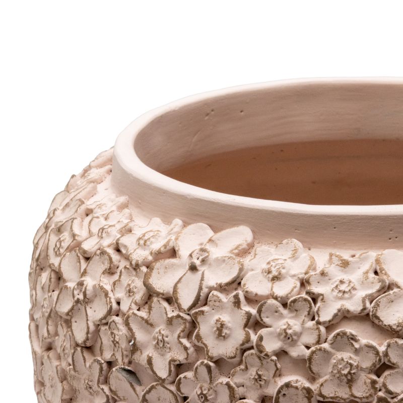 Dusty Pink Flower Embossed Planter w Hole + Plug 25cm
