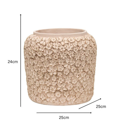 Dusty Pink Flower Embossed Planter w Hole + Plug 25cm