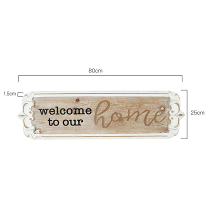 Carved 'Welcome to Our Home' Wall Art 80x25cm