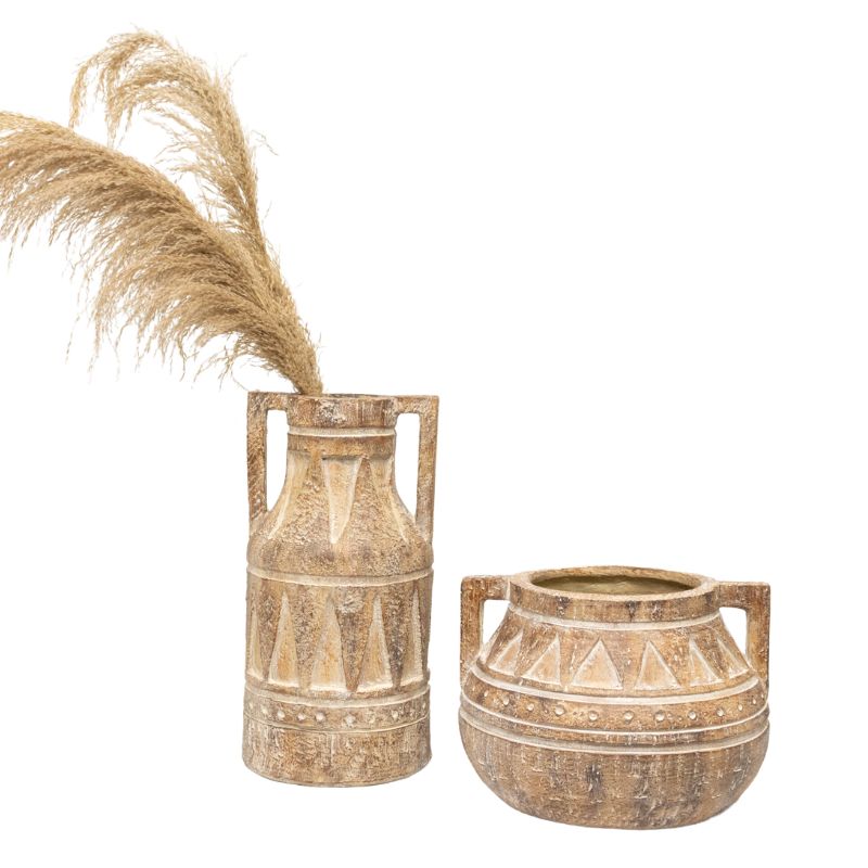 Aged Tribal Style Decorative Urn / Dried Flower Vase 46cm