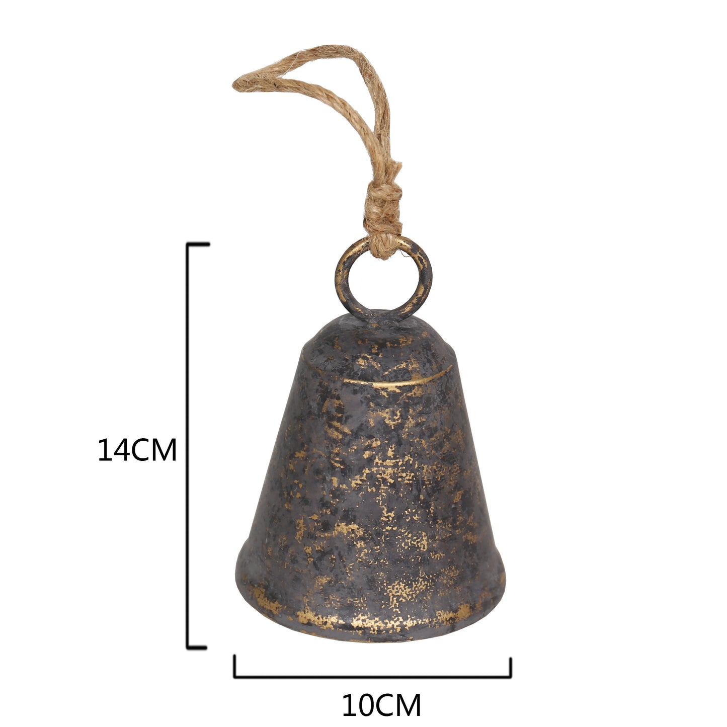 Distressed Grey Decorative Bell w Rope Handle 14cm