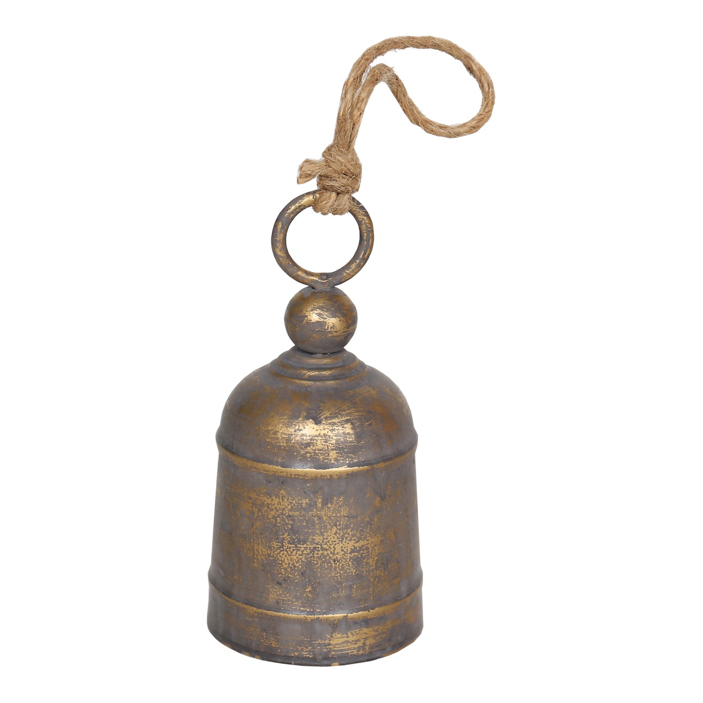 Distressed Gold Decorative Bell w Rope Handle 13cm