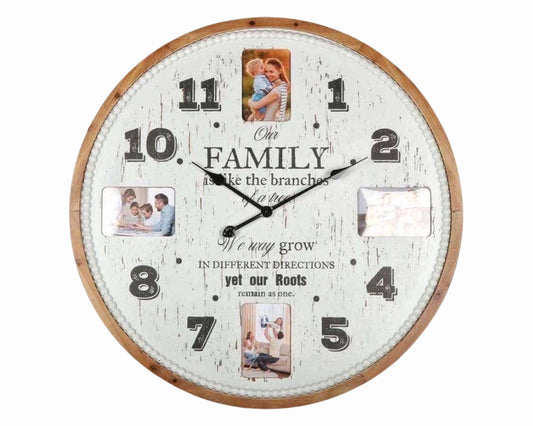 Family Tree Wall Clock w Photo Frames 80cm