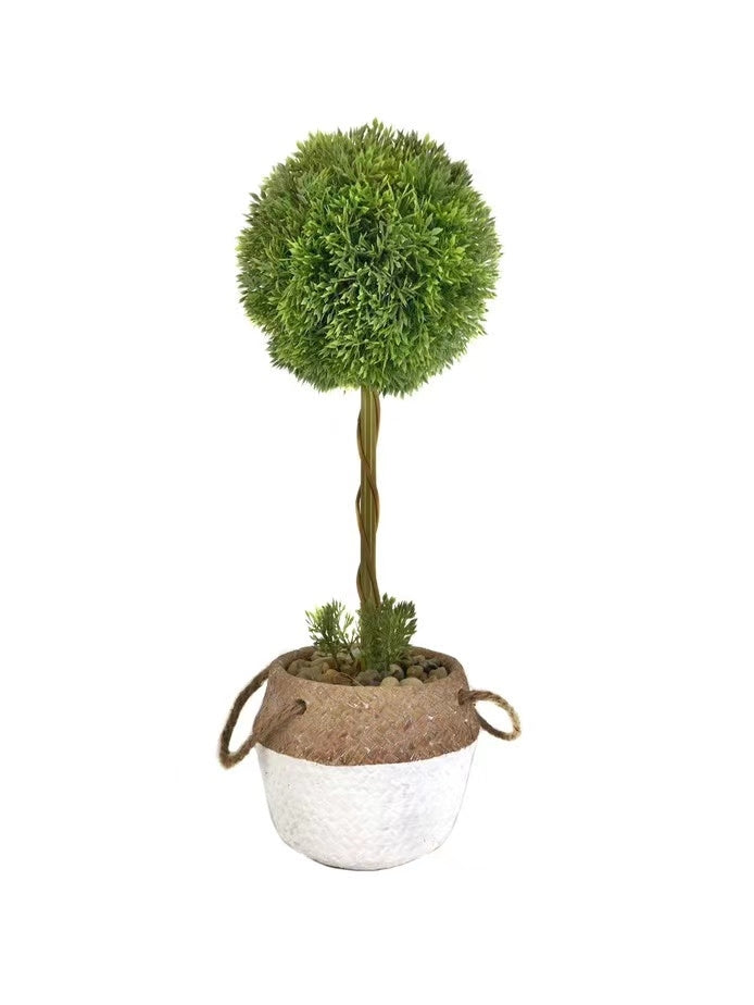 Artificial Single Ball Topiary in Cement Pot 43cm