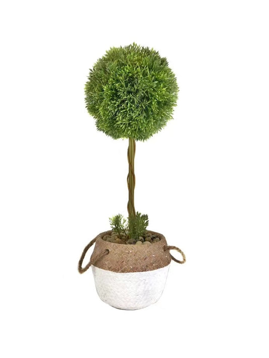 Artificial Single Ball Topiary in Cement Pot 43cm