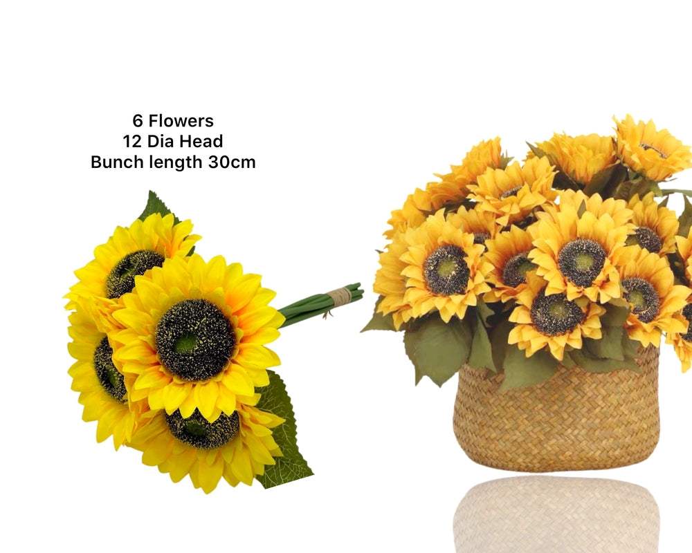 bulk 12 Artificial Sunflower Bunch 6 Flowers 30cm