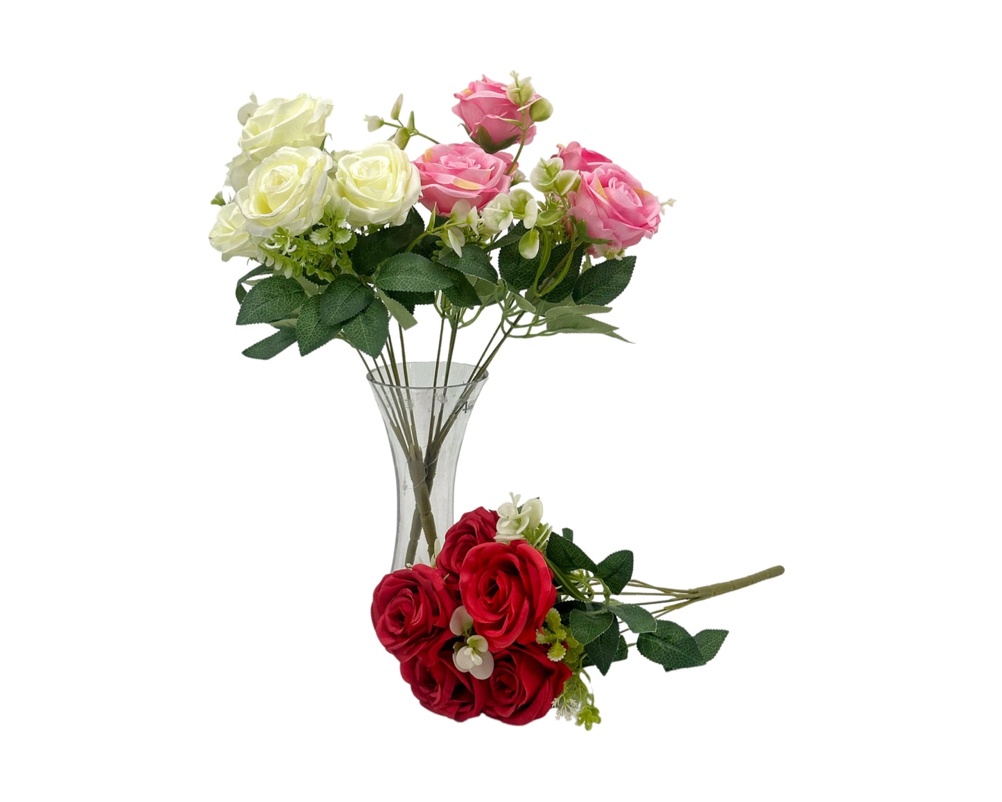 bulk 24 Artificial Rose 6 Branches 3 Assorted 10x40cm