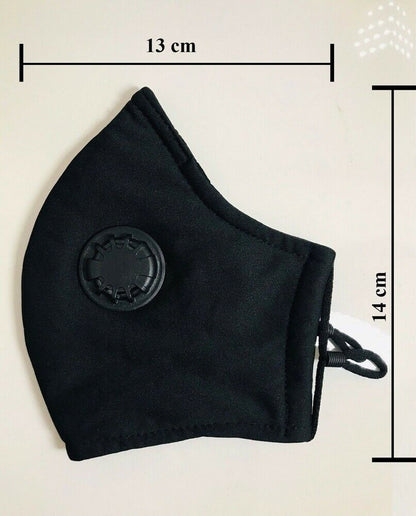Face Mask Reusable Cotton Cloth Fabric w 2 Pm2.5 Perfect Fit Adjustable Black