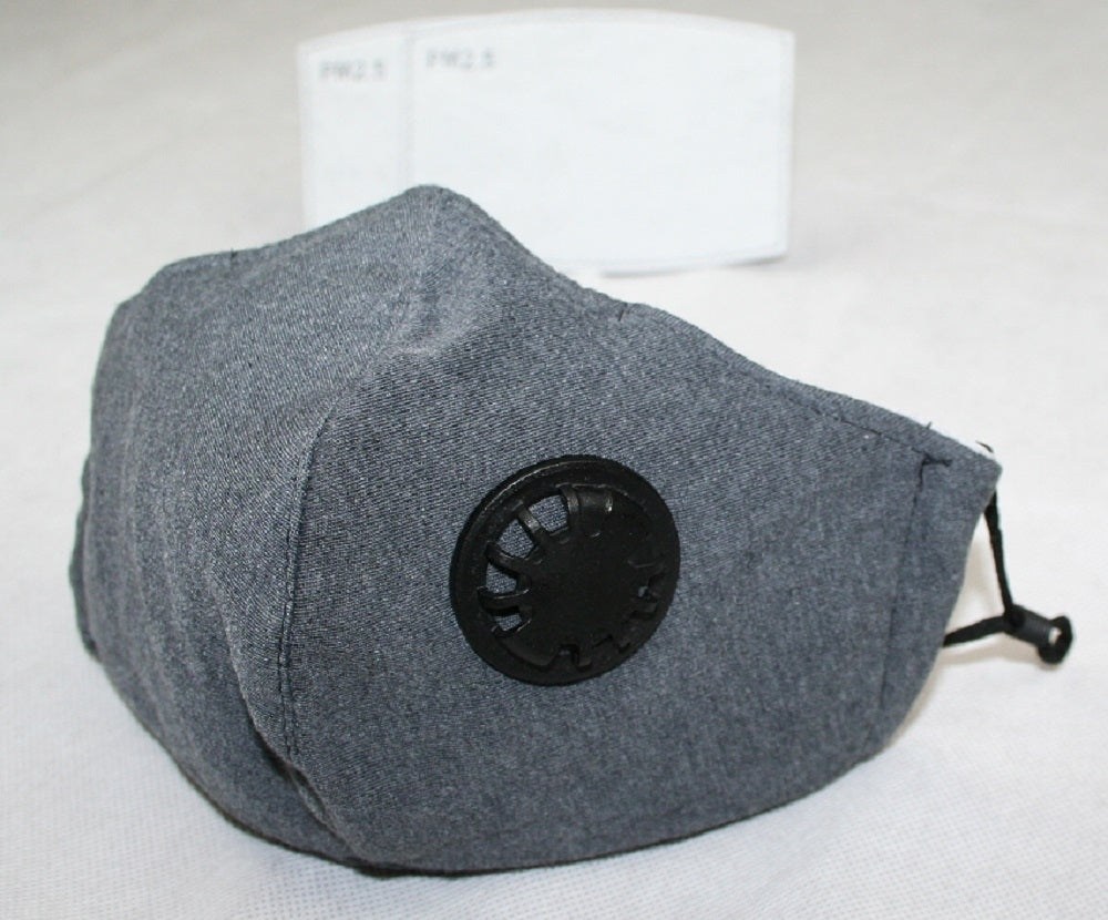 Cotton Cloth Face Mask w 2 Filters Reusable Adjustable 3Ply Grey