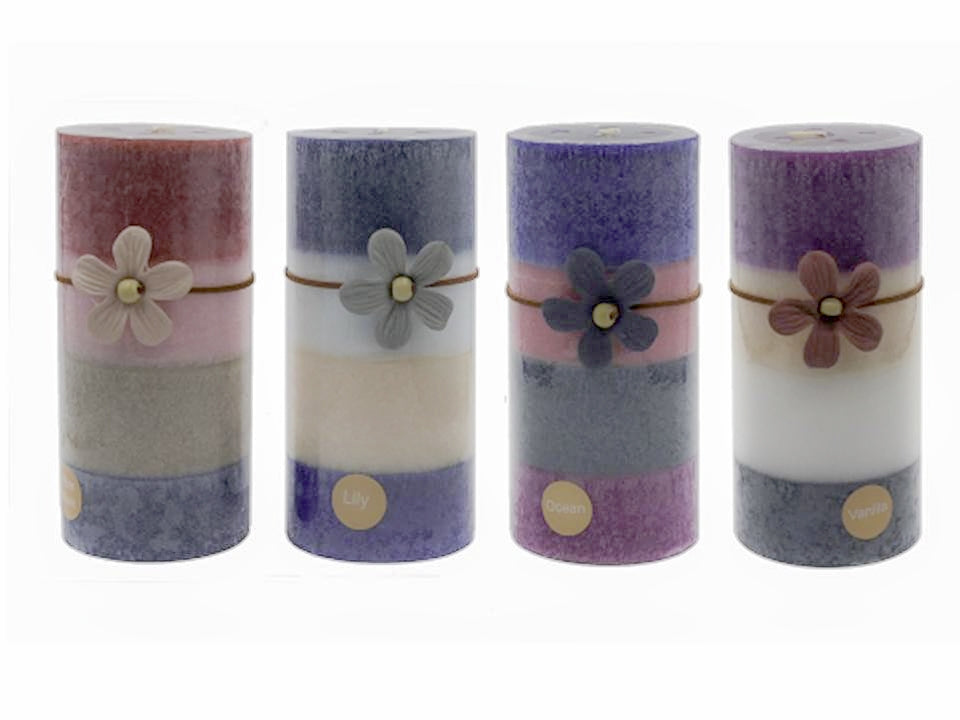 bulk 24 4 Tone Scented Pillar Candle Assort 15cm