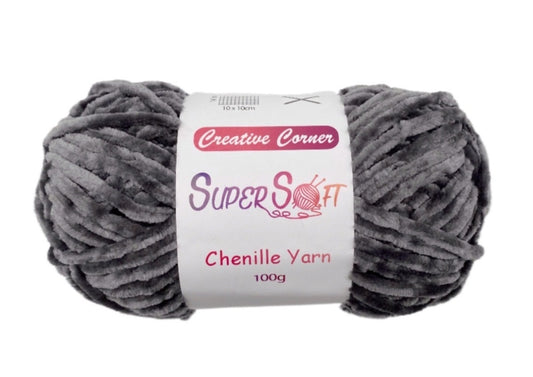 bulk 12 Dark Grey Super Soft Chenille Yarn 100G
