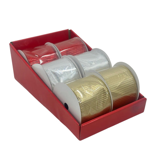 bulk 12 Rippled Ribbon w Bead Edge 10cmx4M 3 Assorted