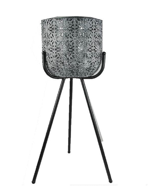 Antique Metal Pot on Stand Planter 28x52cm