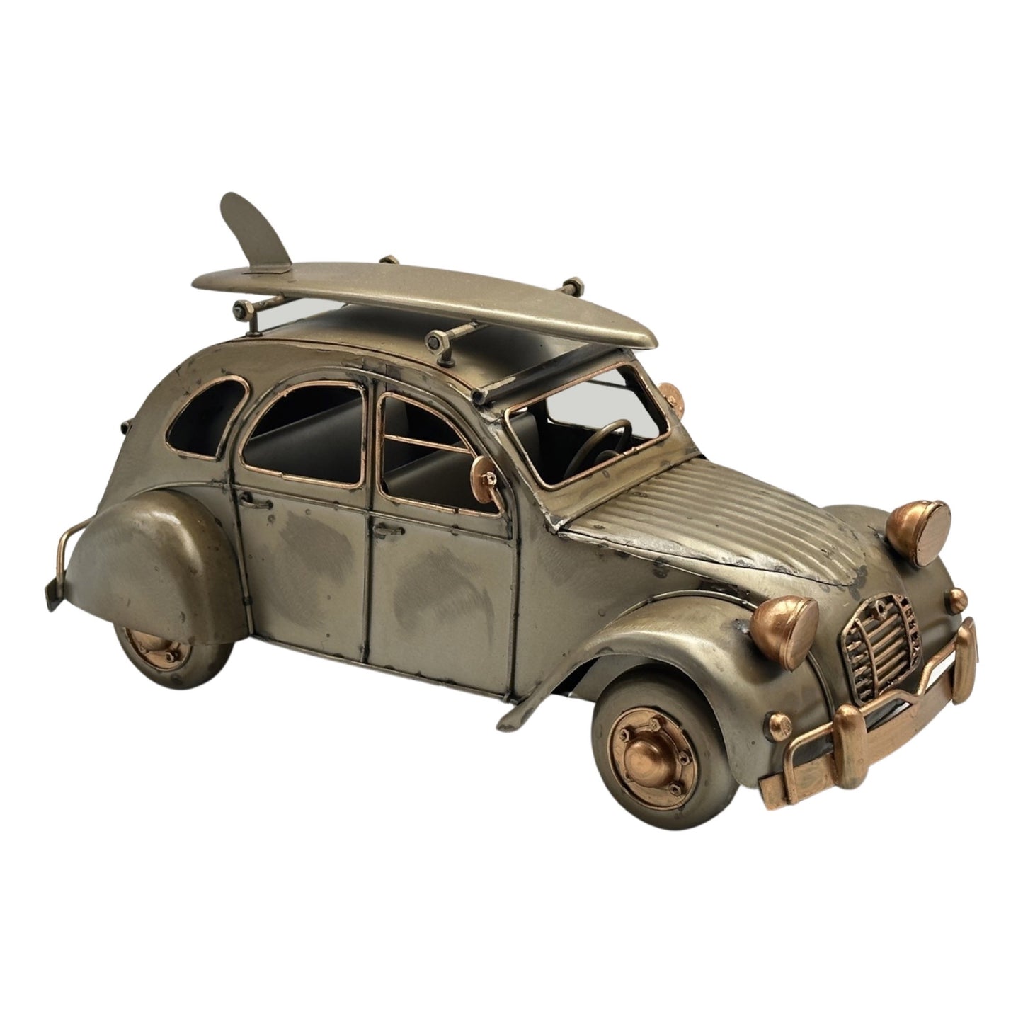 Antique Style Metal Car w Surfboard 16cm