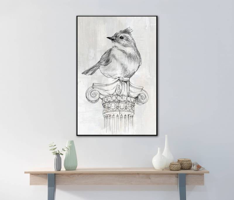 Bird on Column Framed Canvas 90cm