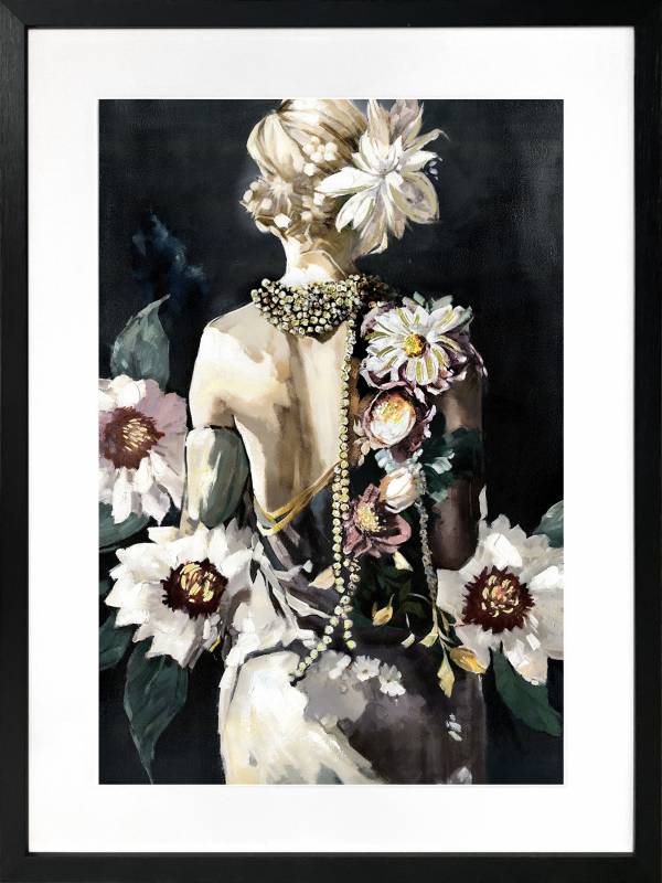 Flower Lady Artwork Framed W Glass Front 60x80cm
