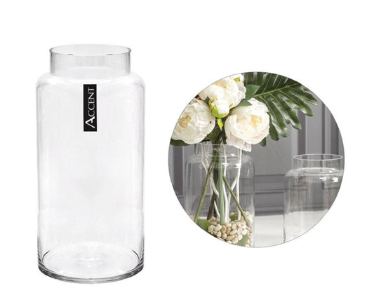 bulk 6 Glass Cylinder Vase w Lip 34cm