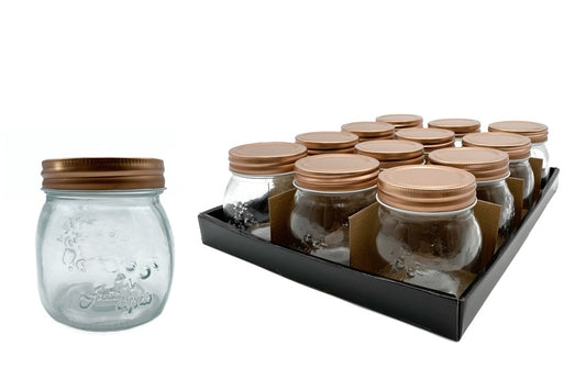 bulk 36 Glass Jar w Metal Lid 260ml Canister 9cm