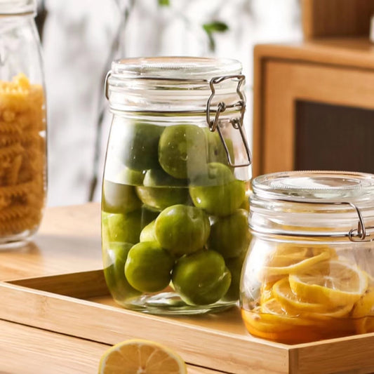 bulk 24 Glass Jar Metal Clip 1000ml Canister 16cm