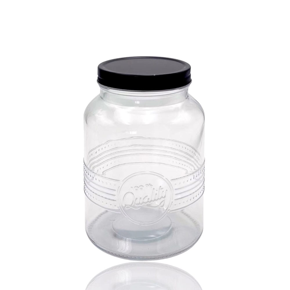 bulk 24 Glass Jar w Black Metal Lid 1000ml Canister 15cm