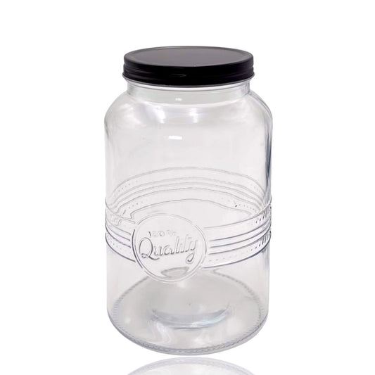 bulk 12 Glass Jar w Black Metal Lid 1300ml Canister 19cm