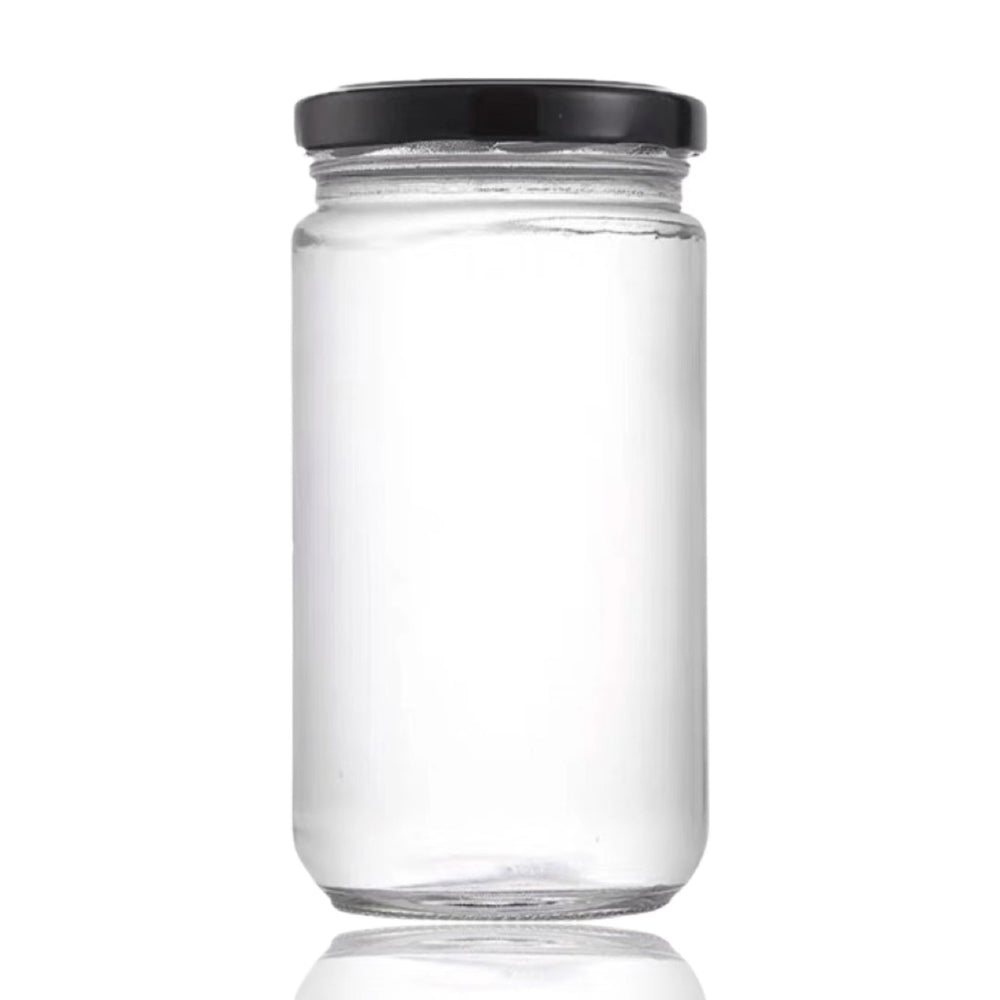 bulk 24 Glass Jar Round w Black Lid 1lt Canister 19cm