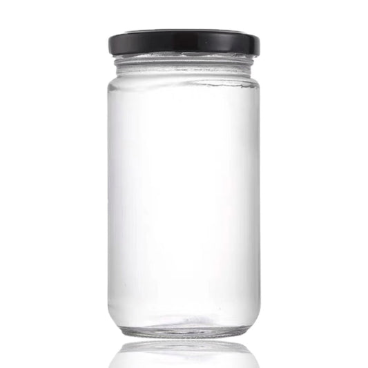 bulk 24 Glass Jar Round w Black Lid 1lt Canister 19cm