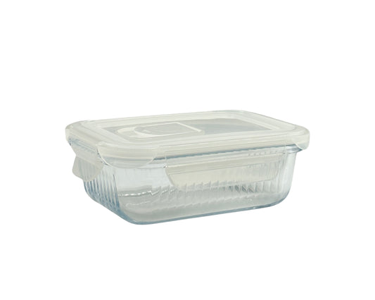 bulk 24 Borosilicate Glass Container W Lid Rect 370ml 15x6cm