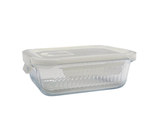 bulk 12 Borosilicate Glass Container W Lid Rect 640ml 18x7cm