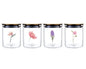 bulk 24 Botanical Flower Glass Jar w Metal Lid 4 Assort 15cm