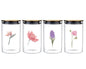 bulk 12 Botanical Flower Glass Jar w Metal Lid 4 Assort 20cm