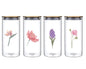 bulk 12 Botanical Flower Glass Jar w Metal Lid 4 Assort 25cm