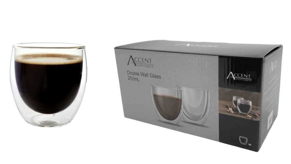 bulk 12 Double Wall Glass Coffee Mug 250ml
