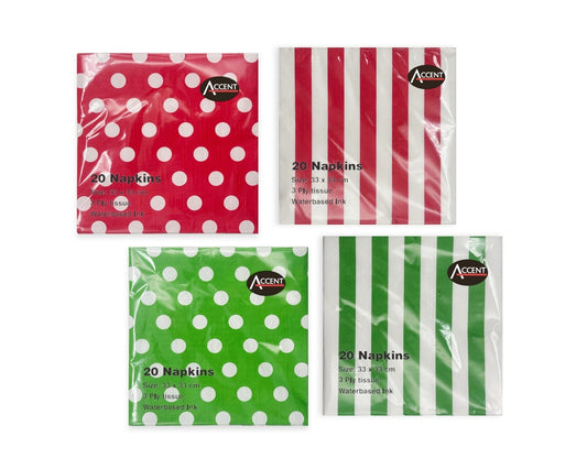 bulk 960 Red & Green Dots Stripes 2ply Napkin 33cm