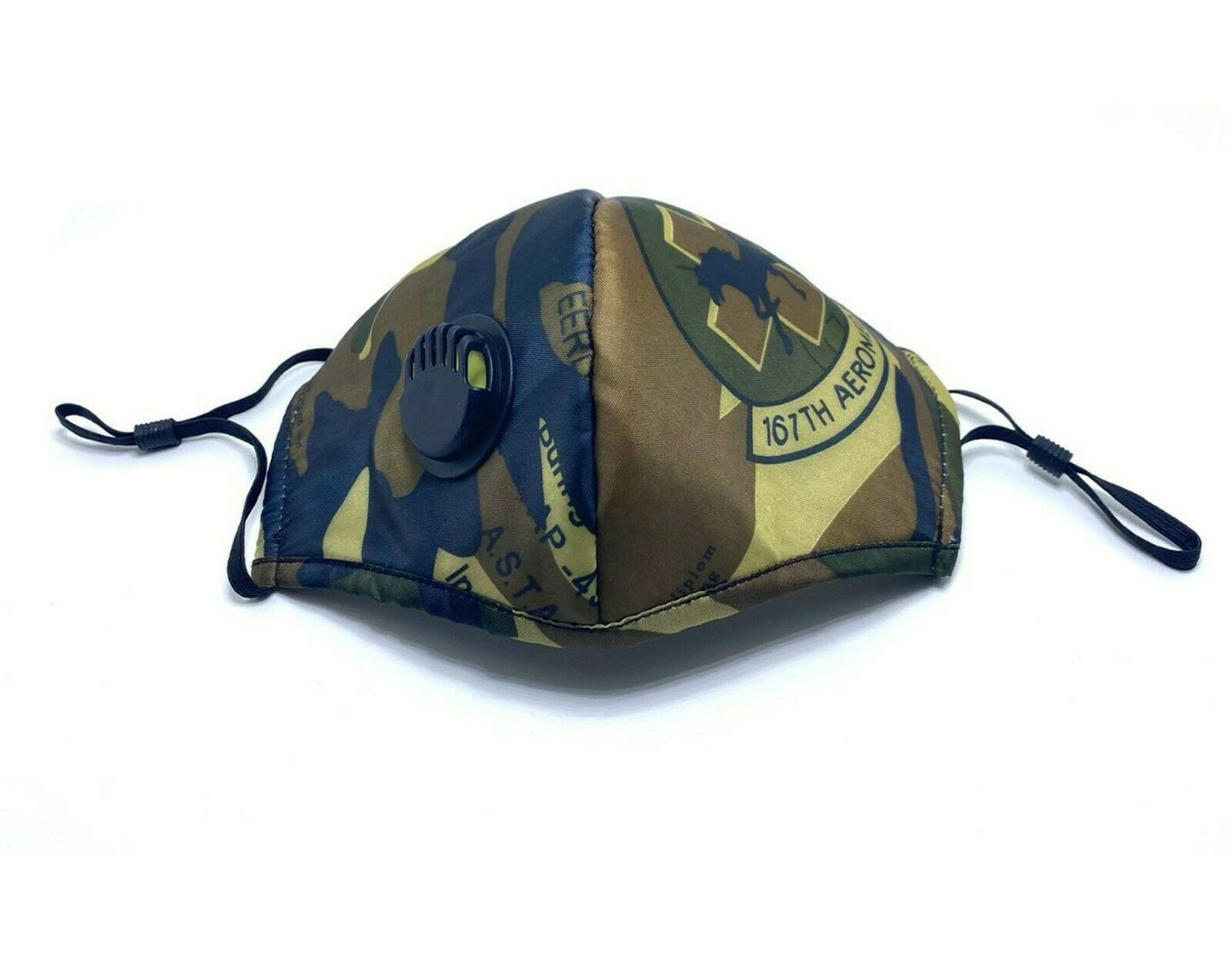 Adult Face Mask Camouflage Reusable Adjustable w Breathing Valve 3Ply