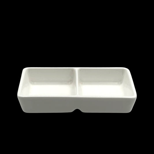 bulk 36 White Bone China 2 Section Square Dish 11x6cm