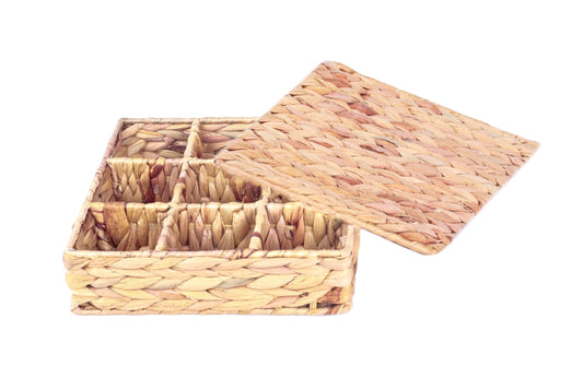 bulk 4 Natural Water Hyacinth Tea Box w Lid 24cm